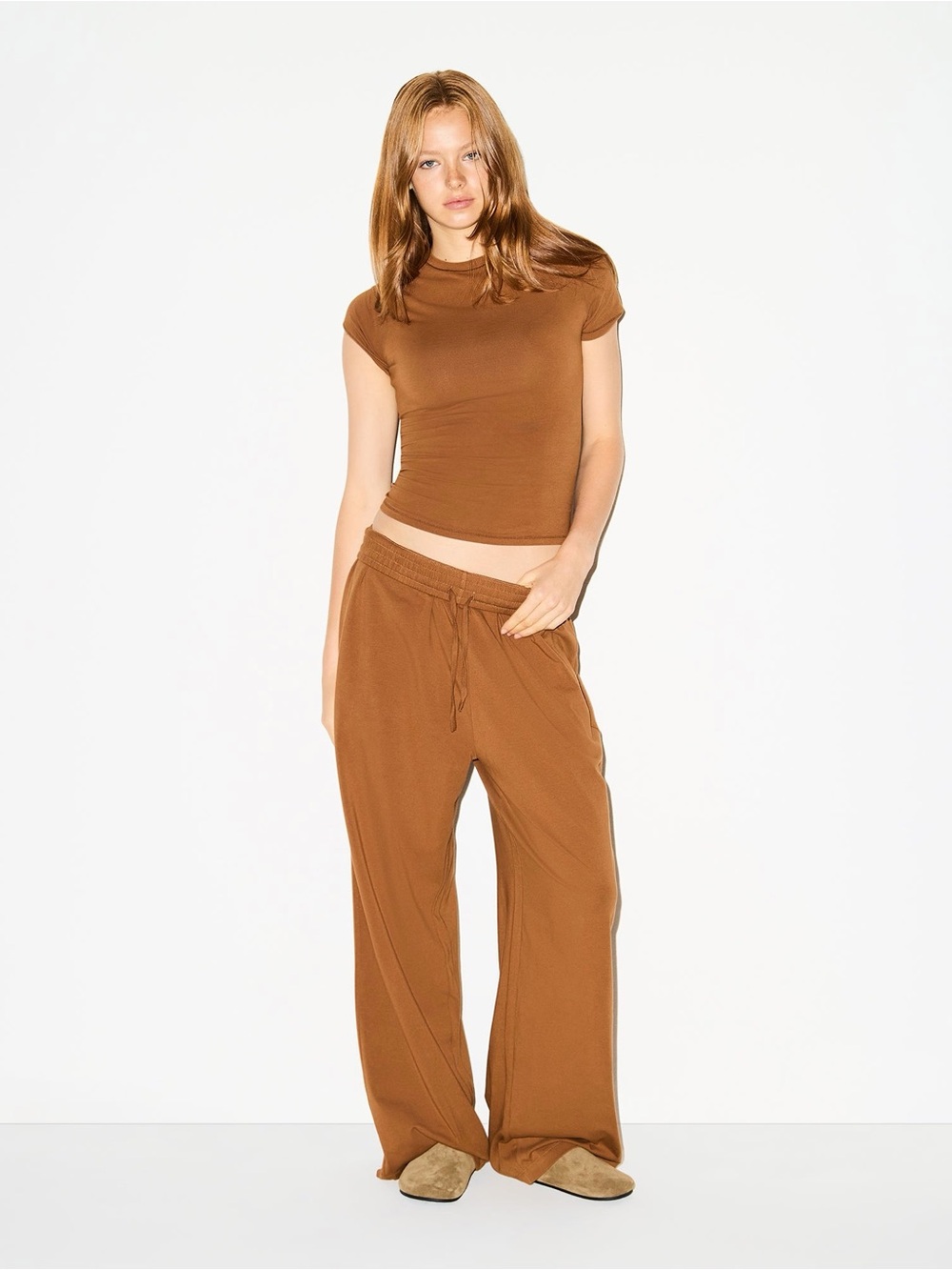 Skims Cotton Jersey Wide Leg Pant - Chai XL